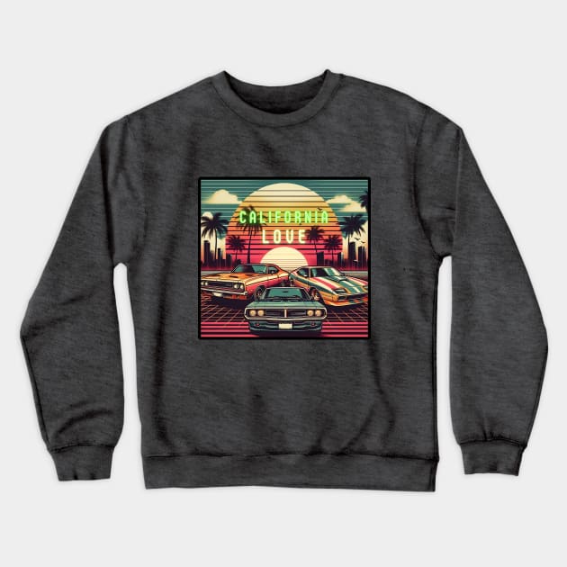 California Love: Sunset Cruisin', where Muscle Cars meet Palm Trees! Crewneck Sweatshirt by Fusion Lab